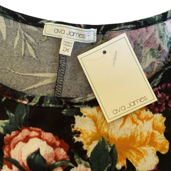 NWT Ava James Women's Floral Blouse Tunic Sz 1X Asymmetrical Hem Artsy Office - Picture 13 of 14